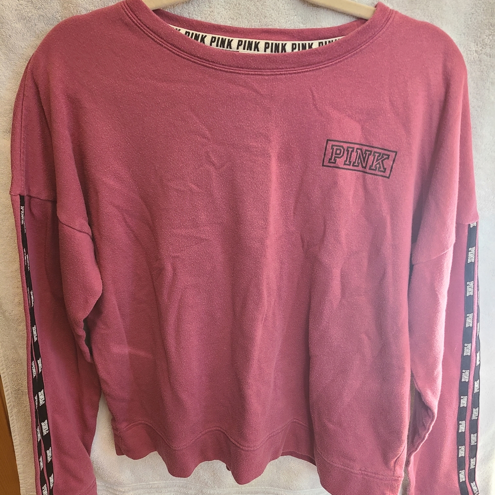 PINK Victoria's Secret Pink Crew Neck Sweater with Checkered Trim
